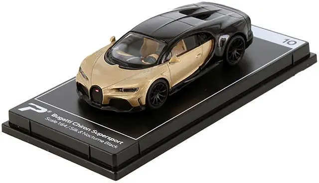 Alt view image 3 of 3 - Bugatti Chiron Supersport Silk Gold Metallic and Nocturne Black "Hypercar League Collection" 1/64 Diecast Model Car PosterCars