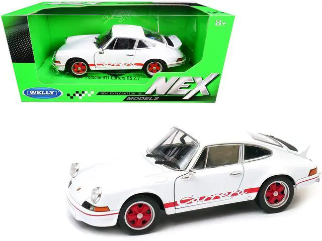 Main image of Porsche 911 Carrera RS 2.7 White with Red Stripes "NEX Models" 1/24 Diecast Model Car by Welly