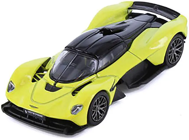 Alt view image 2 of 3 - Aston Martin Valkyrie Lime Essence Yellow Metallic w/Black Top "Hypercar League Collection" 1/64 Diecast Model Car by PosterCars