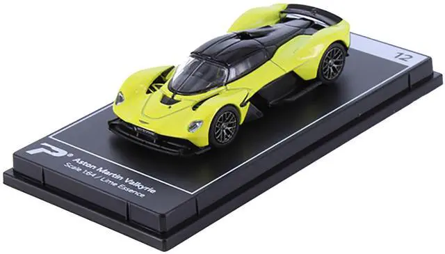 Alt view image 3 of 3 - Aston Martin Valkyrie Lime Essence Yellow Metallic w/Black Top "Hypercar League Collection" 1/64 Diecast Model Car by PosterCars