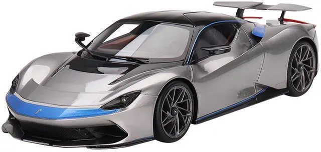 Main image of 2019 Automobili Pininfarina Battista Grigio Luserna Silver Met w/Iconica Blu Blue Accents & Black 1/18 Model Car by Top Speed