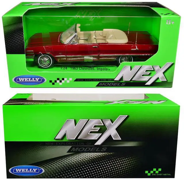 Alt view image 3 of 3 - 1963 Chevrolet Impala Convertible Red Metallic "NEX Models" 1/24 Diecast Model Car by Welly