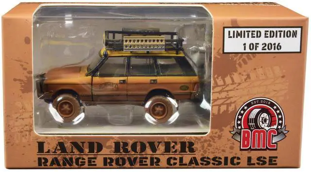 Main image of Land/Range Rover Classic LSE "Camel Trophy" Yellow (Dirty Version) w/Rack and Accessories 1/64 Diecast Model Car by BM Creations