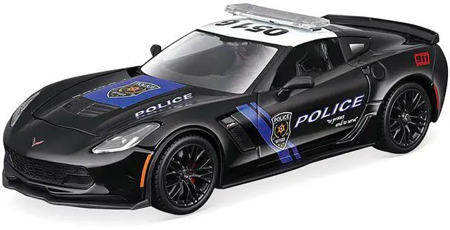 Alt view image 5 of 6 - 2015 Chevrolet Corvette Z06 "Police" Black with Blue Stripes & White "Maisto Design Authority" 1/24 Die Cast Model Car by Maisto