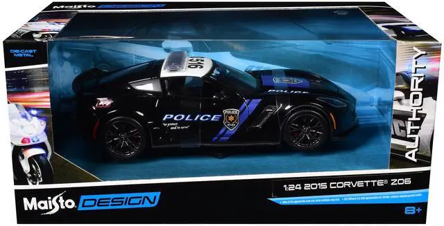 Alt view image 6 of 6 - 2015 Chevrolet Corvette Z06 "Police" Black with Blue Stripes & White "Maisto Design Authority" 1/24 Die Cast Model Car by Maisto