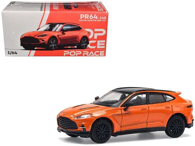 Main image of Aston Martin DBX 707 Cosmos Orange Metallic with Black Top 1/64 Diecast Model Car by Pop Race