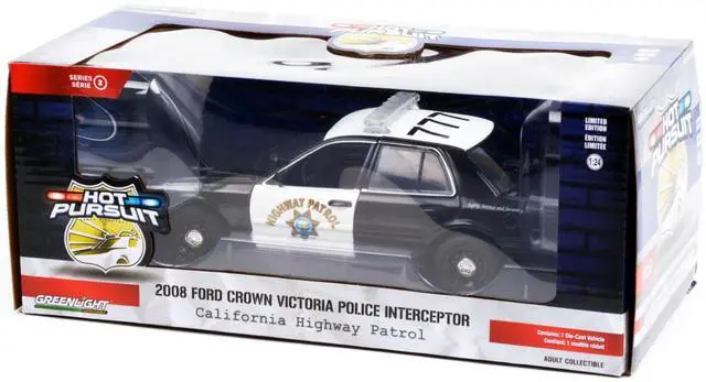 Alt view image 5 of 6 - 2008 Ford Crown Victoria Police Interceptor Black and White CHP "California Highway Patrol" "Hot Pursuit" Series 1/24 Diecast Model Car by Greenlight