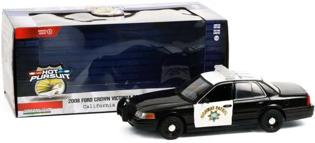 Alt view image 6 of 6 - 2008 Ford Crown Victoria Police Interceptor Black and White CHP "California Highway Patrol" "Hot Pursuit" Series 1/24 Diecast Model Car by Greenlight