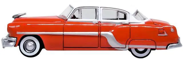 Alt view image 5 of 6 - 1954 Pontiac Chieftain 4 Door Coral Red with Winter White Top 1/87 (HO) Scale Diecast Model Car by Oxford Diecast
