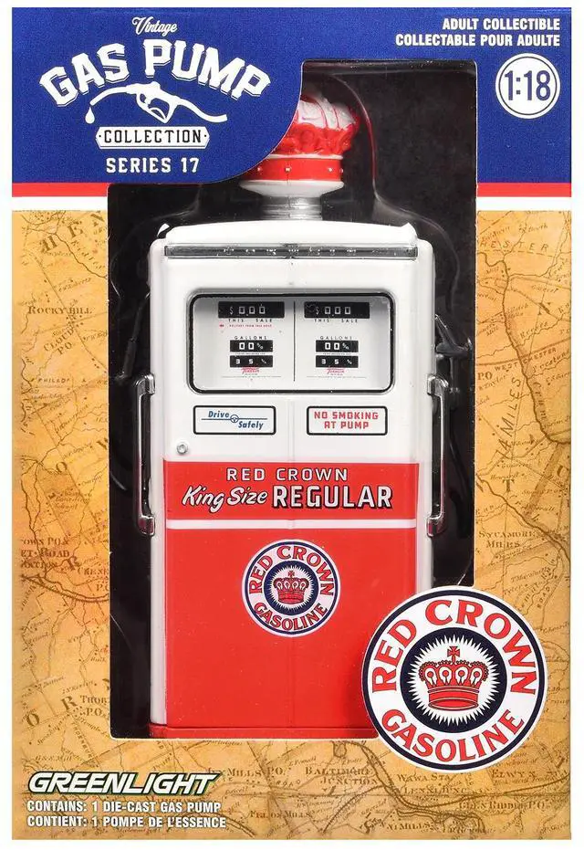 Alt view image 3 of 3 - 1954 Tokheim 350 Twin Gas Pump "Red Crown Gasoline" White & Red "Vintage Gas Pumps" Series 17 1/18 Diecast Replica by Greenlight