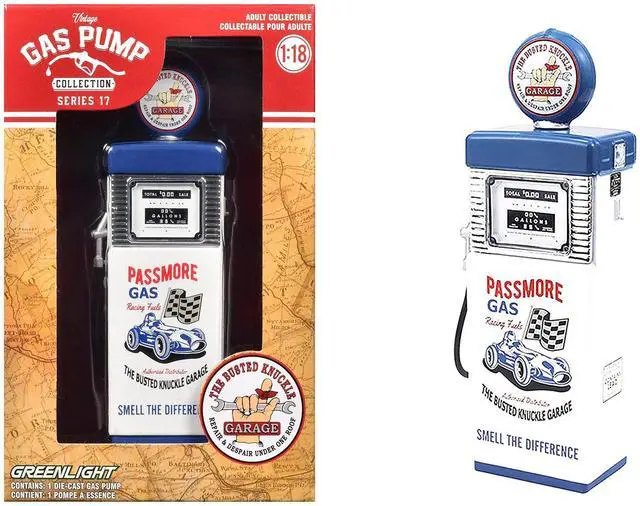 Main image of 1951 Wayne 505 Gas Pump "Busted Knuckle Garage" White and Blue "Vintage Gas Pumps" Series 17 1/18 Diecast Replica by Greenlight