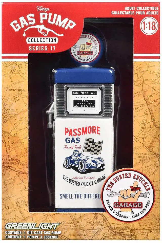 Alt view image 3 of 3 - 1951 Wayne 505 Gas Pump "Busted Knuckle Garage" White and Blue "Vintage Gas Pumps" Series 17 1/18 Diecast Replica by Greenlight