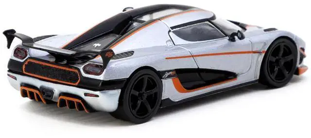 Alt view image 3 of 6 - Koenigsegg Agera RS Moon Silver Metallic with Black and Orange Stripes "Global64" Series 1/64 Diecast Model by Tarmac Works