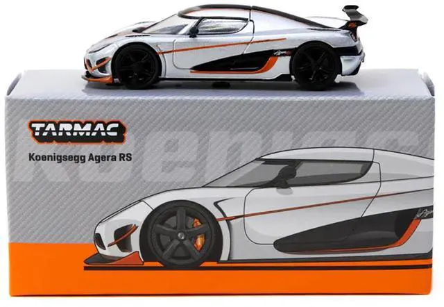 Alt view image 4 of 6 - Koenigsegg Agera RS Moon Silver Metallic with Black and Orange Stripes "Global64" Series 1/64 Diecast Model by Tarmac Works