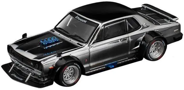 Alt view image 2 of 3 - Skyline GT-R V8 Drift "Hakosuka" RHD (Right Hand Drive) Silver Chrome with Black Hood and Top 1/64 Diecast Model Car by Pop Race