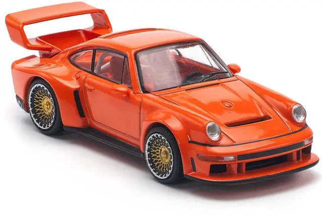 Alt view image 4 of 4 - Singer DLS Turbo Study Orange Metallic 1/64 Diecast Model Car by Pop Race