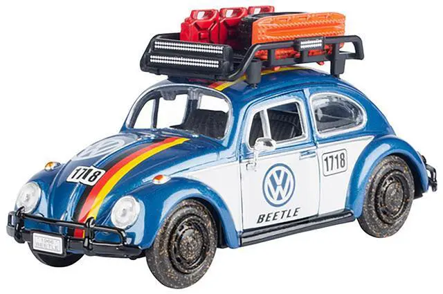 Alt view image 2 of 3 - 1966 Volkswagen Beetle Off Road #1718 Blue Met and White w/German Flag Stripes and  Accessories 1/24 Diecast Model by Motormax