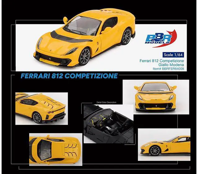 Alt view image 2 of 2 - Ferrari 812 Competizone Giallo Modena Yellow 1/64 Diecast Model Car by BBR