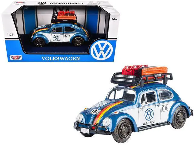 Main image of 1966 Volkswagen Beetle Off Road #1718 Blue Met and White w/German Flag Stripes and  Accessories 1/24 Diecast Model by Motormax