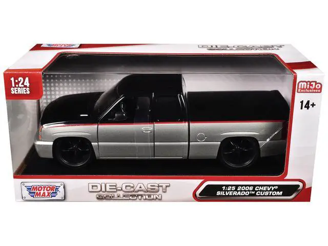 Alt view image 3 of 3 - 2006 Chevrolet Silverado Custom Truck Silver Metallic and Black with Red "Die-Cast Collection" 1/25 Diecast Model by Motormax