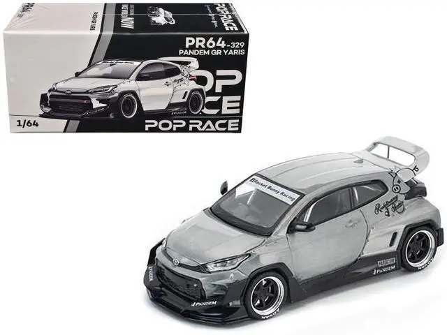 Main image of Toyota "Pandem" GR Yaris RHD (Right Hand Drive) Raw Metal 1/64 Diecast Model Car by Pop Race