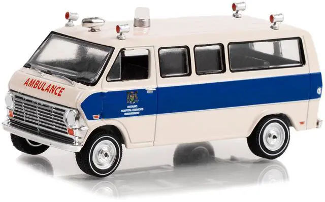 Alt view image 2 of 3 - 1969 Ford Econoline Ambulance Beige w/Blue Stripes "Ontario Hospital Services Canada" 1/64 Diecast Model Car by Greenlight