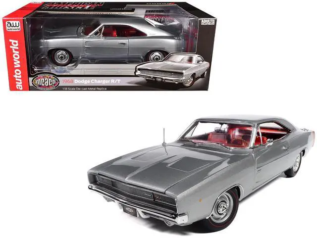 Main image of 1968 Dodge Charger R/T "Muscle Car & Corvette Nationals" Silver Metallic with Red Interior 1/18 Diecast Model Car by Auto World