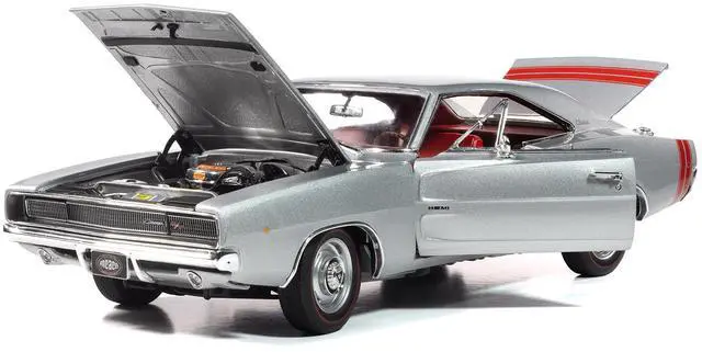 Alt view image 2 of 6 - 1968 Dodge Charger R/T "Muscle Car & Corvette Nationals" Silver Metallic with Red Interior 1/18 Diecast Model Car by Auto World