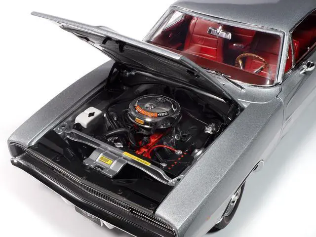 Alt view image 3 of 6 - 1968 Dodge Charger R/T "Muscle Car & Corvette Nationals" Silver Metallic with Red Interior 1/18 Diecast Model Car by Auto World