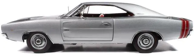 Alt view image 6 of 6 - 1968 Dodge Charger R/T "Muscle Car & Corvette Nationals" Silver Metallic with Red Interior 1/18 Diecast Model Car by Auto World