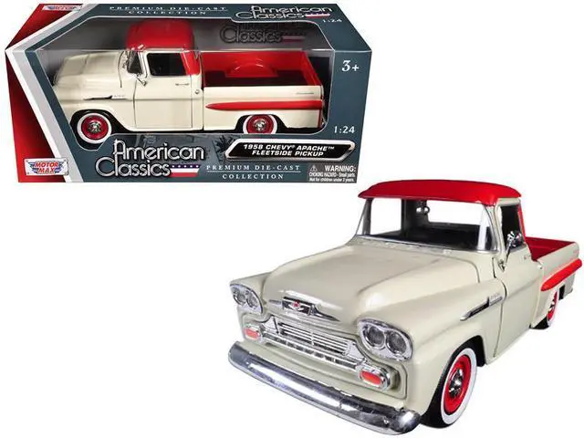 Main image of 1958 Chevrolet Apache Fleetside Pickup Truck Cream with Red Top 1/24 Diecast Model Car by Motormax