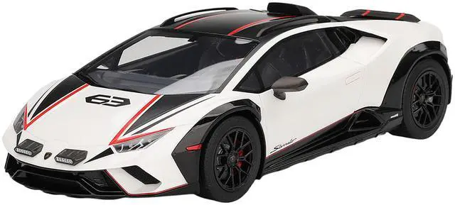 Main image of Lamborghini Huracan Sterrato Bianco Asopo White with Matt Black Top and Red Stripes 1/18 Model Car by Top Speed