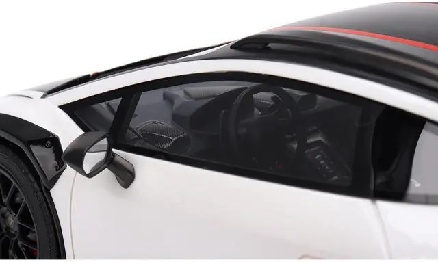 Alt view image 2 of 6 - Lamborghini Huracan Sterrato Bianco Asopo White with Matt Black Top and Red Stripes 1/18 Model Car by Top Speed