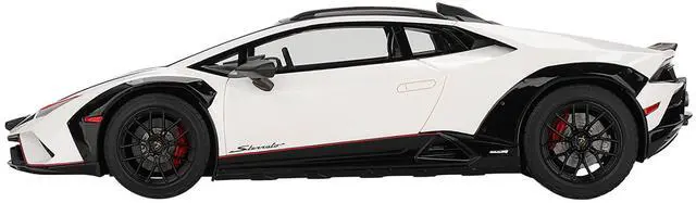 Alt view image 3 of 6 - Lamborghini Huracan Sterrato Bianco Asopo White with Matt Black Top and Red Stripes 1/18 Model Car by Top Speed