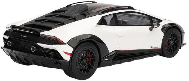 Alt view image 5 of 6 - Lamborghini Huracan Sterrato Bianco Asopo White with Matt Black Top and Red Stripes 1/18 Model Car by Top Speed