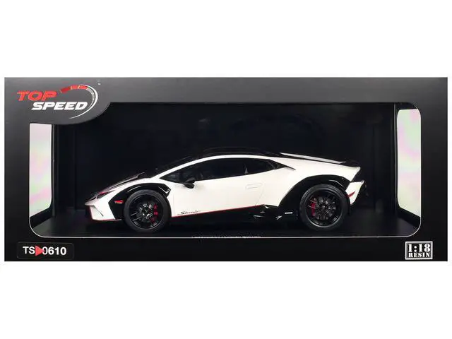 Alt view image 6 of 6 - Lamborghini Huracan Sterrato Bianco Asopo White with Matt Black Top and Red Stripes 1/18 Model Car by Top Speed