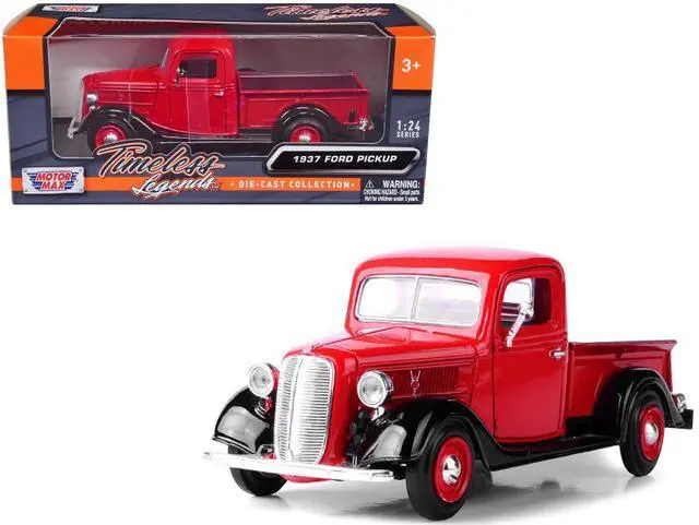 Alt view image 6 of 6 - 1937 Ford Pickup Truck Red and Black 1/24 Diecast Model Car by Motormax