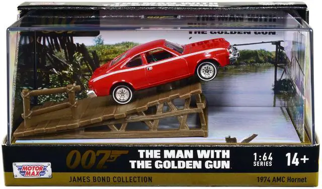 Main image of 1974 AMC Hornet Red w/White Stripes James Bond 007 "The Man w/the Golden Gun" 1974 w/Display 1/64 Diecast Model Car by Motormax