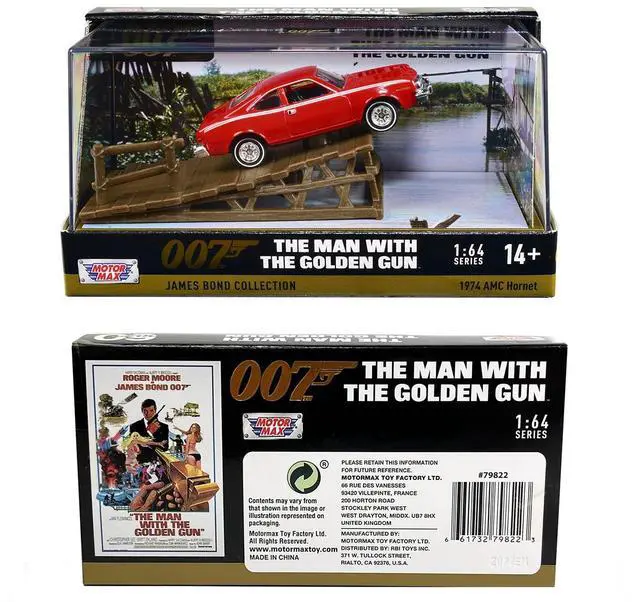 Alt view image 3 of 3 - 1974 AMC Hornet Red w/White Stripes James Bond 007 "The Man w/the Golden Gun" 1974 w/Display 1/64 Diecast Model Car by Motormax