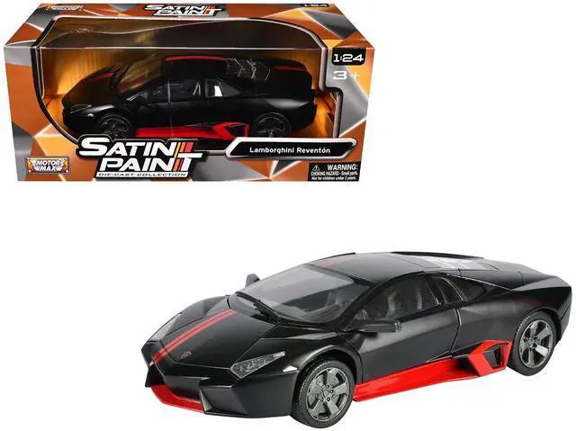 Main image of Lamborghini Reventon Matt Black with Red Stripes "Satin Paint" Series 1/24 Diecast Model Car by Motormax