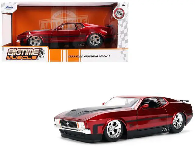 Main image of 1973 Ford Mustang Mach 1 Red Metallic with Matt Black Hood and Black "Bigtime Muscle" Series 1/24 Diecast Model Car by Jada