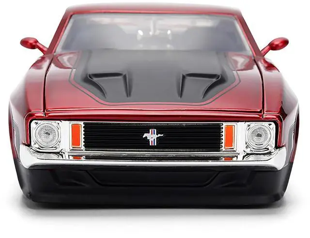 Alt view image 6 of 6 - 1973 Ford Mustang Mach 1 Red Metallic with Matt Black Hood and Black "Bigtime Muscle" Series 1/24 Diecast Model Car by Jada
