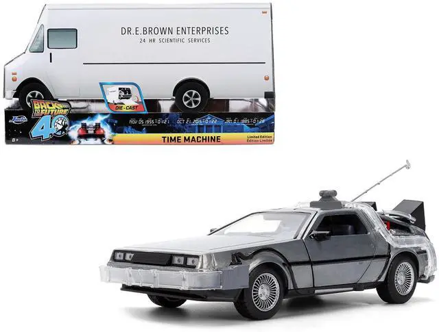 Main image of DeLorean Brushed Metal Time Machine with Lights "Back to the Future" (1985) Movie 1/24 Diecast Model Car by Jada