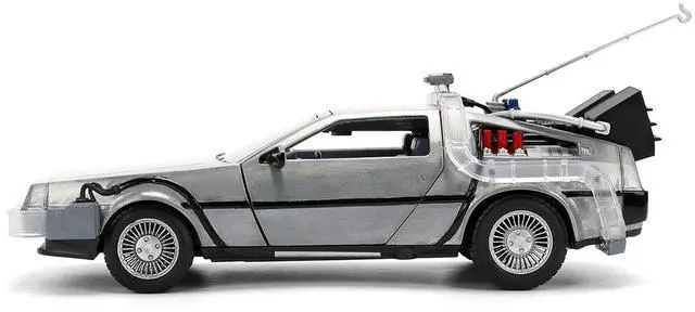 Alt view image 3 of 6 - DeLorean Brushed Metal Time Machine with Lights "Back to the Future" (1985) Movie 1/24 Diecast Model Car by Jada