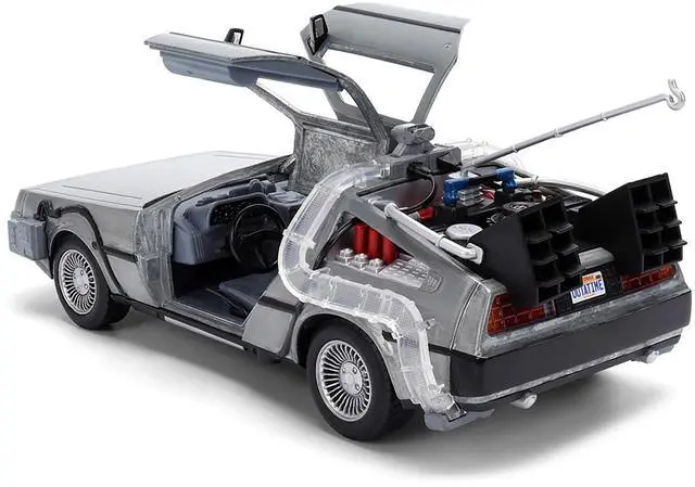 Alt view image 4 of 6 - DeLorean Brushed Metal Time Machine with Lights "Back to the Future" (1985) Movie 1/24 Diecast Model Car by Jada
