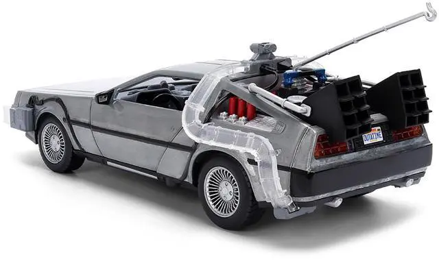 Alt view image 5 of 6 - DeLorean Brushed Metal Time Machine with Lights "Back to the Future" (1985) Movie 1/24 Diecast Model Car by Jada