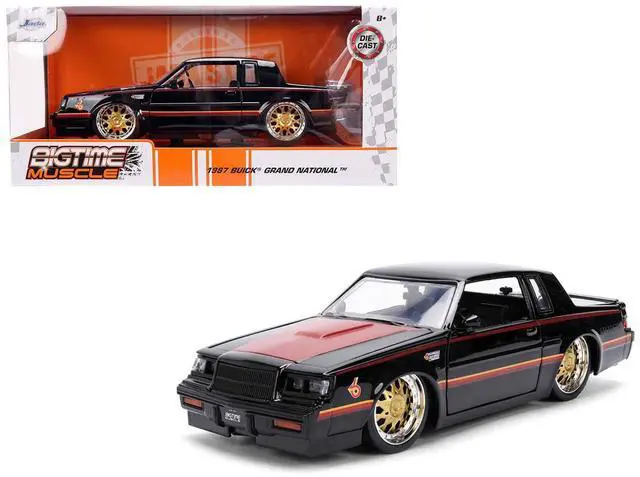 Main image of 1987 Buick Grand National Black with Matt Red Hood and Stripes "Bigtime Muscle" Series 1/24 Diecast Model Car by Jada
