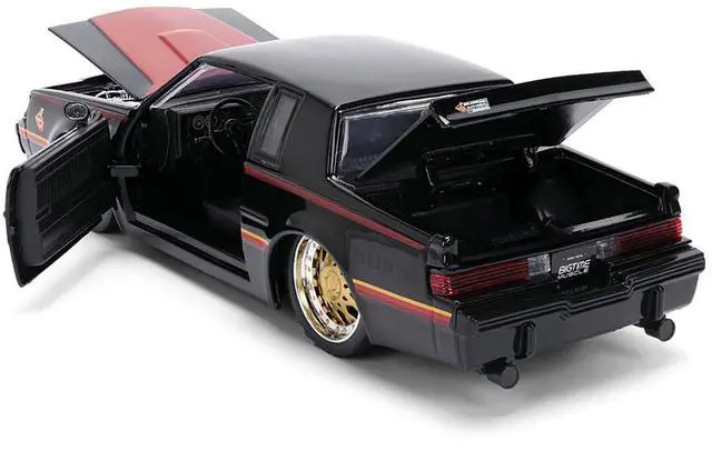 Alt view image 4 of 6 - 1987 Buick Grand National Black with Matt Red Hood and Stripes "Bigtime Muscle" Series 1/24 Diecast Model Car by Jada