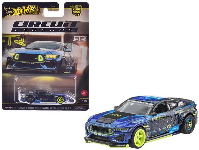 Main image of 2024 Ford Mustang RTR Spec 5-FD Dark Blue with Graphics "Circuit Legends" Series Diecast Model Car by Hot Wheels