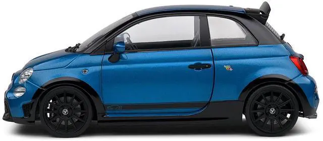 Alt view image 3 of 6 - 2022 Fiat 695 Abarth "Tributo 131 Rally" Podium Blue Metallic with Black Side Stripes 1/18 Diecast Model Car by Solido